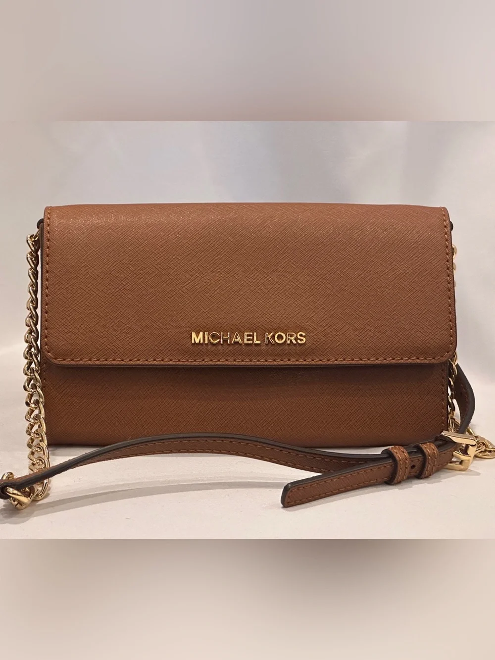 Michael Kors Brown Saffiano Leather Crossbody Wallet/ NWOT